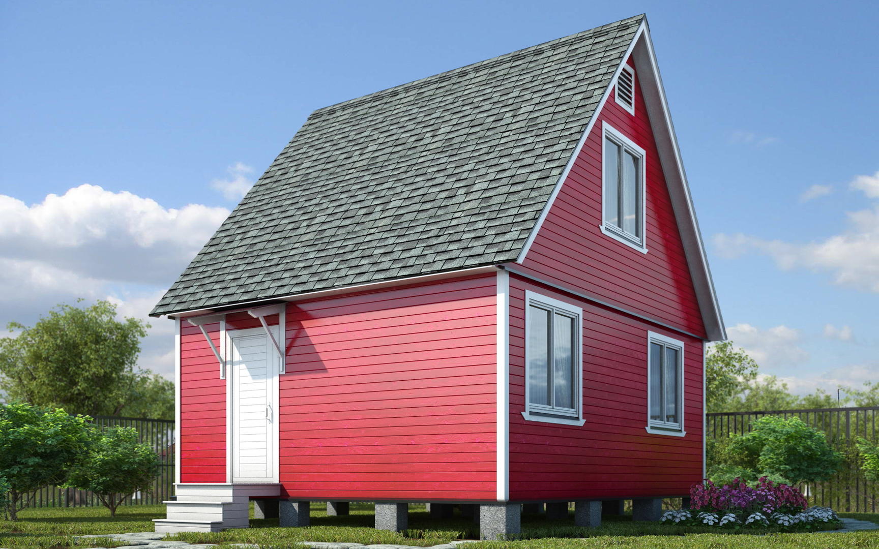 Бордовый дачный дом